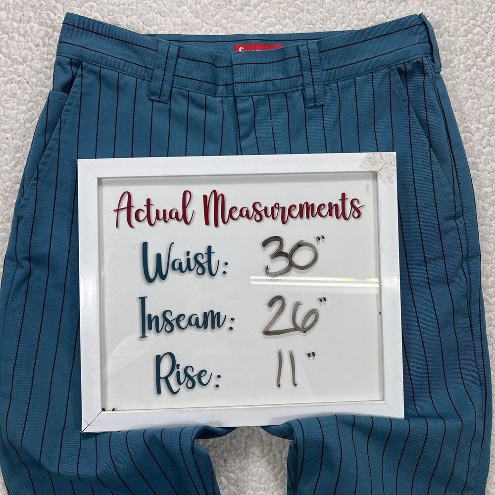 Supreme Striped Chino Work Pants Men's 30x26 Teal‎ Raw Hem  Cropped Streetwear - Picture 13 of 13